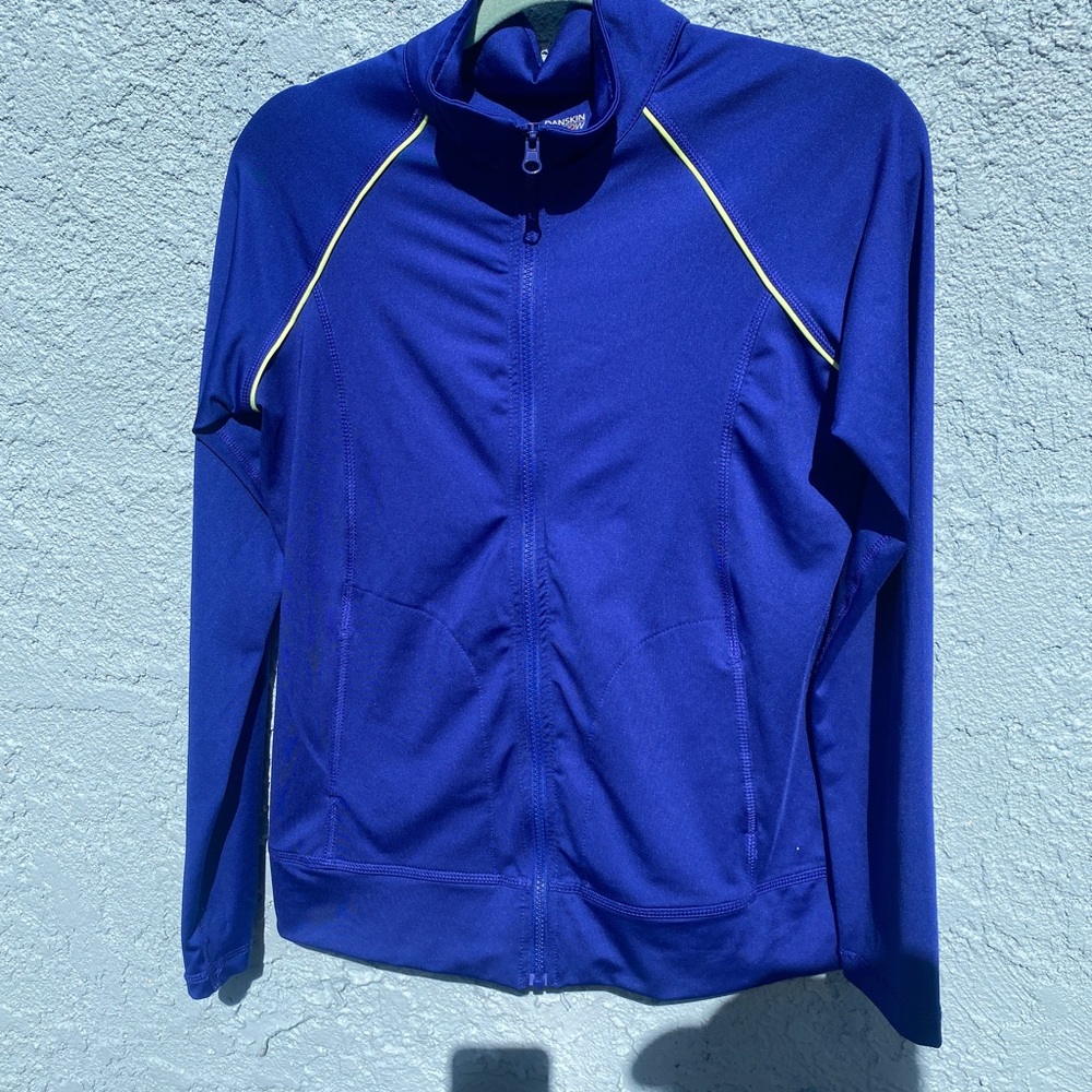 Light weight cobalt color workout jacket.